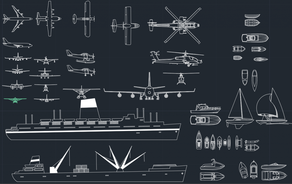 Airplanes Ships and Boats CAD Blocks