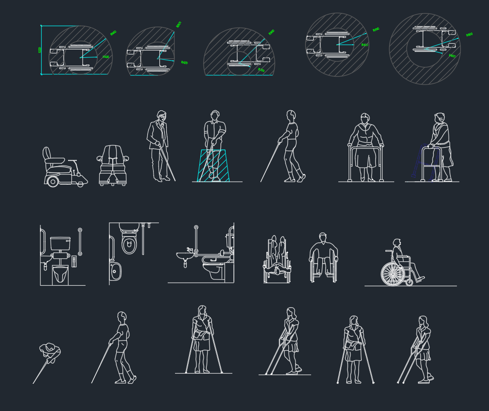Disabled People CAD Blocks DWG Accessible Design Figures