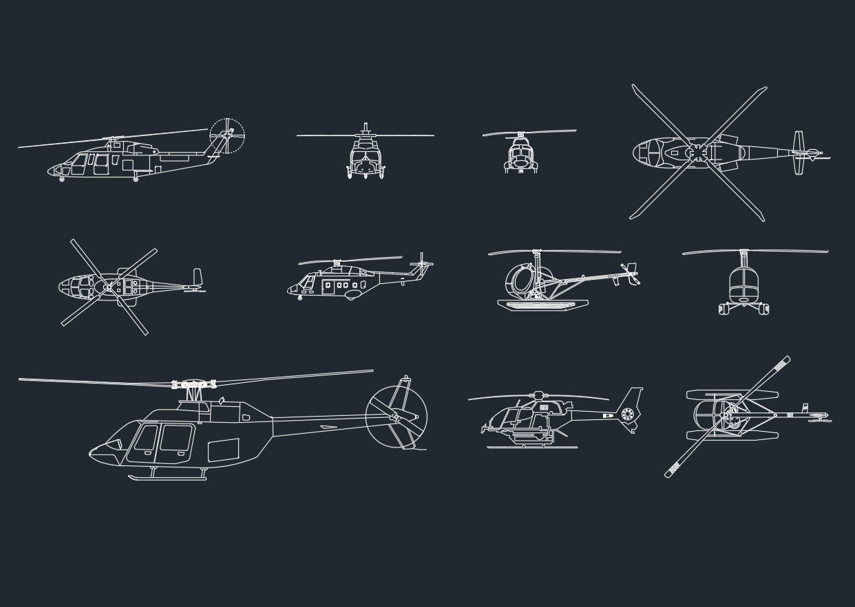 Helicopter CAD Blocks | DWG Aircraft Top & Side Views