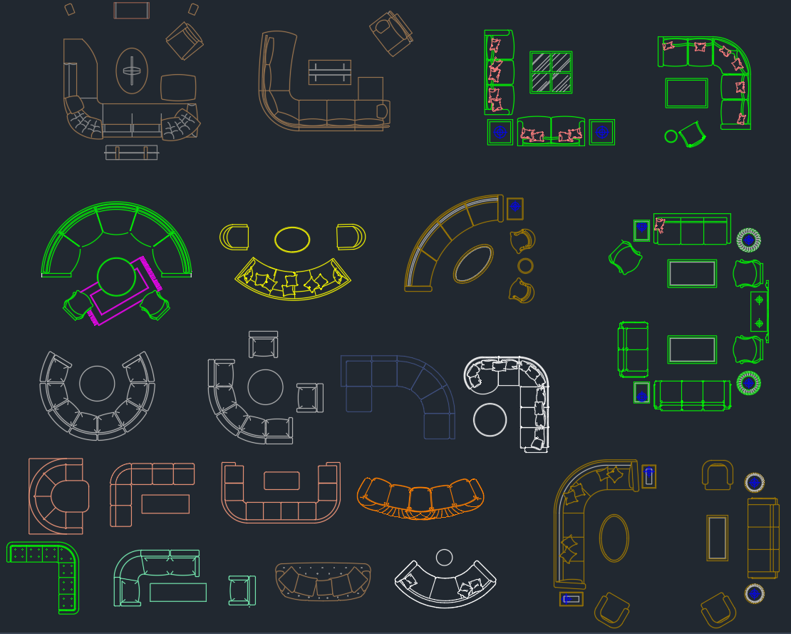 Circular Sofa CAD Blocks | Round Seating DWG Download